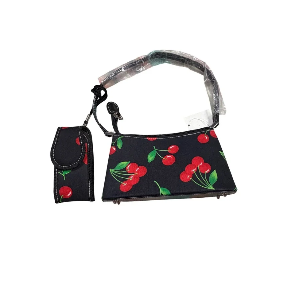 Y2K Cherry Print Mini Shoulder Bag Deadstock NWT w/ Matching Phone Holder Purse
